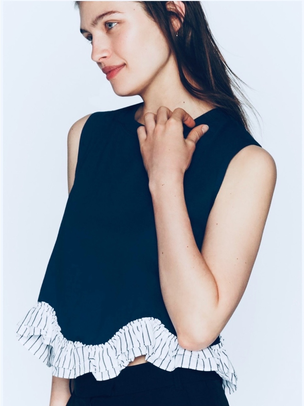 NWT Anthropologie Maeve Ruffled Muscle Tee Tank Top in Navy